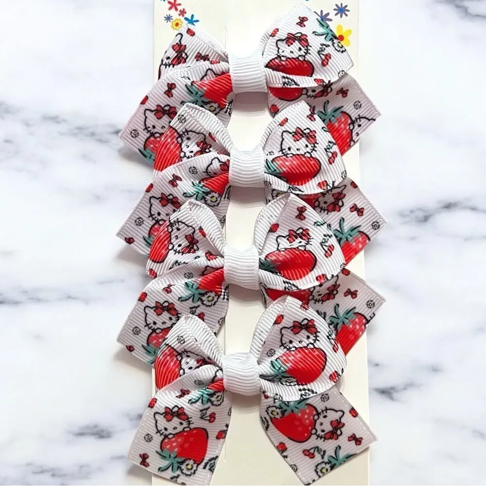 🤯5/$25🤯 Set Of Four Hello Kitty Strawberry Hair Bows for Kids